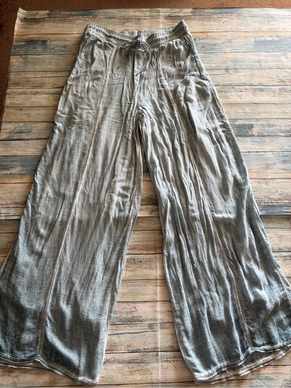 Saturday Sunday Light Gray/Blue Women's Wide-Leg Drawstring Pants